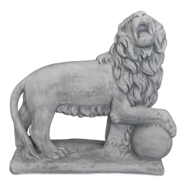 Löwe auf Steinplatte mit Blickrichtung rechts
